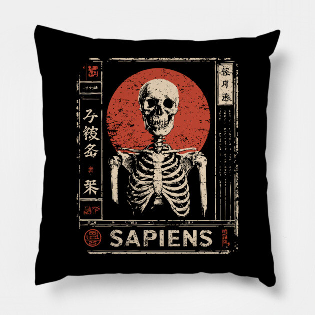 Sapiens Skeleton | Human Mortality Art Pillow by TuncGK