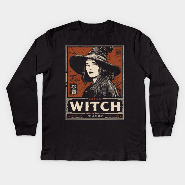 Modern Witch Portrait | Feminine Power Art Kids Long Sleeve T-Shirt by TuncGK