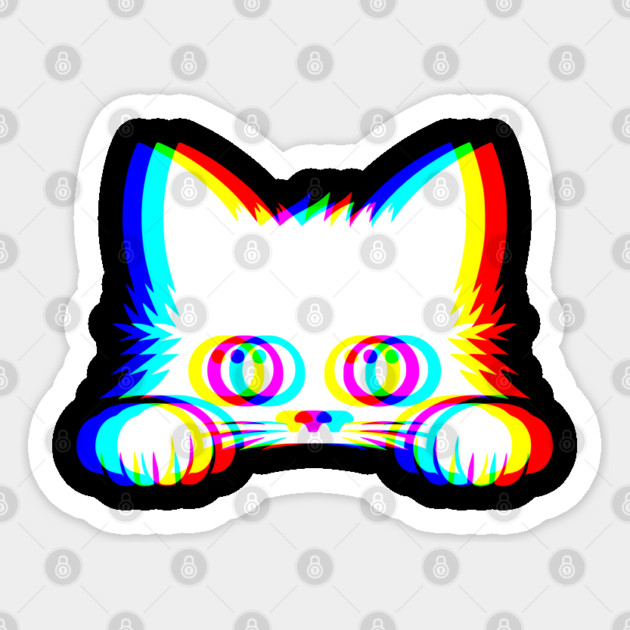 EDM Kitty Peeking Colorful Vaporwave Techno Music Glitchy design Sticker by Luxinda