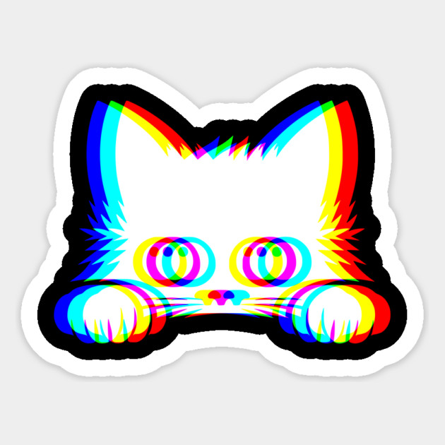 EDM Kitty Peeking Colorful Vaporwave Techno Music Glitchy design Magnet by Luxinda