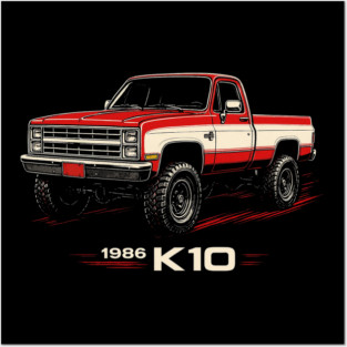 1986 Chevy K10 4x4 in Bold Red and White Two-Tone Lifted Style Posters and Art
