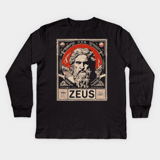 Zeus Portrait | Olympian Wisdom Art Kids Long Sleeve T-Shirt by TuncGK