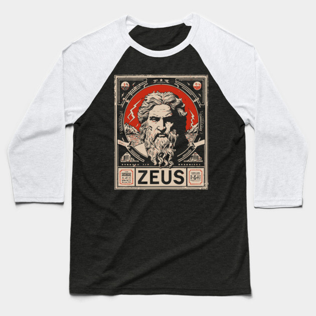 Zeus Portrait | Olympian Wisdom Art Baseball T-Shirt by TuncGK