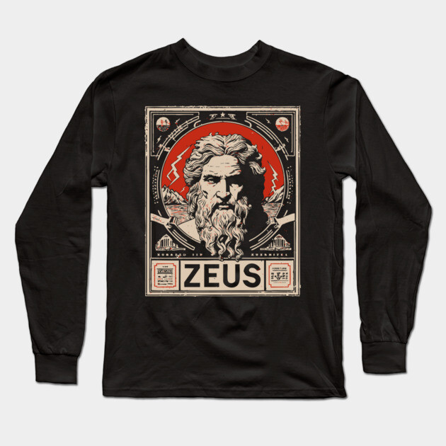 Zeus Portrait | Olympian Wisdom Art Long Sleeve T-Shirt by TuncGK