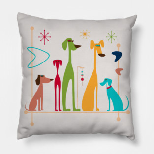 Retro Mid-Century Modern Dogs 50s 60s Style Pillow