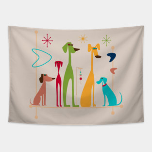 Retro Mid-Century Modern Dogs 50s 60s Style Tapestry