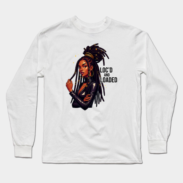 Black Queen Loc'd and Loaded Natural Hair Long Sleeve T-Shirt by UrbanLifeApparel