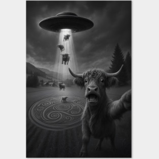 Highland Cow UFO Encounter Funny Alien Abduction Design Posters and Art
