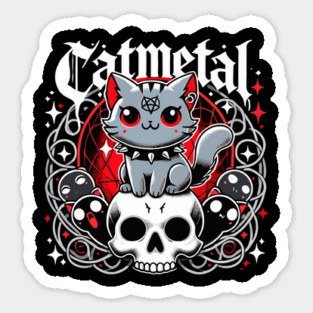 Catmetal Heavy Metal Kitten Cute Gothic Cat on Skull Sticker