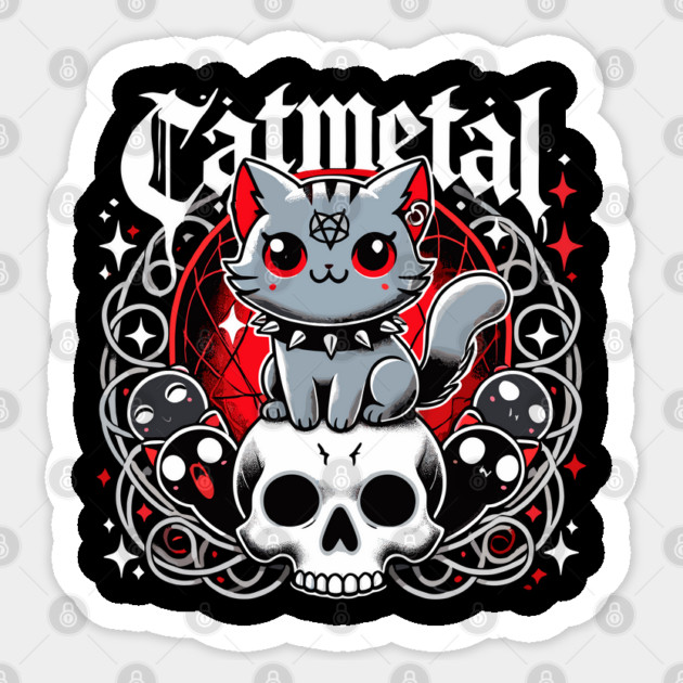 Catmetal Heavy Metal Kitten Cute Gothic Cat on Skull Sticker by creative