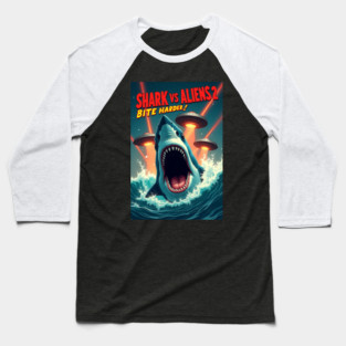 Shark vs Aliens 2 Bite Harder - Retro Sci Fi B Movie Baseball T-Shirt