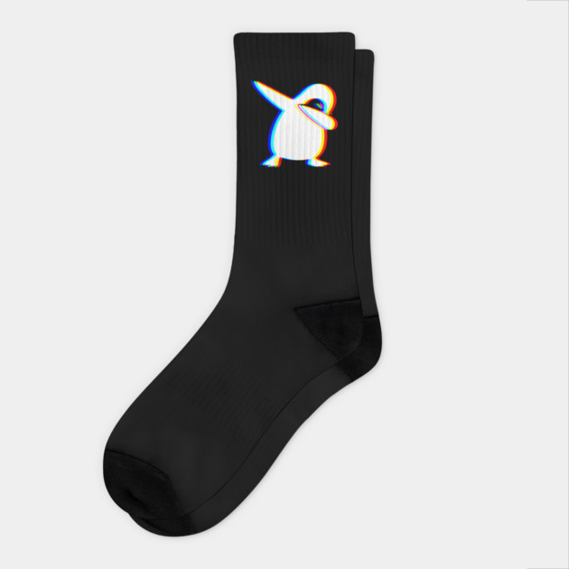 EDM Colorful Dabbing Penguin Vaporwave Trippy Glitchy Techno Rave design Socks by Luxinda