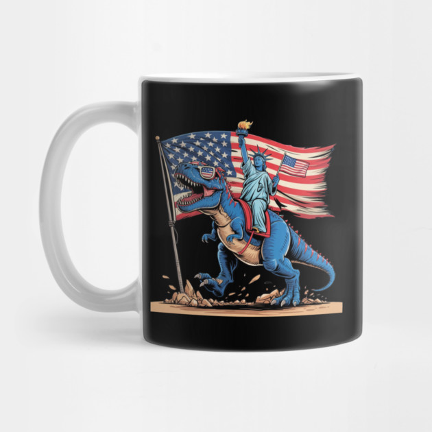 Dino Statue Of Liberty 4th Of July American Flag by Creatifly Graphic Tees