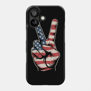 USA Flag Peace Sign Hand 4th of July Patriotic Phone Case