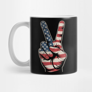 USA Flag Peace Sign Hand 4th of July Patriotic Mug