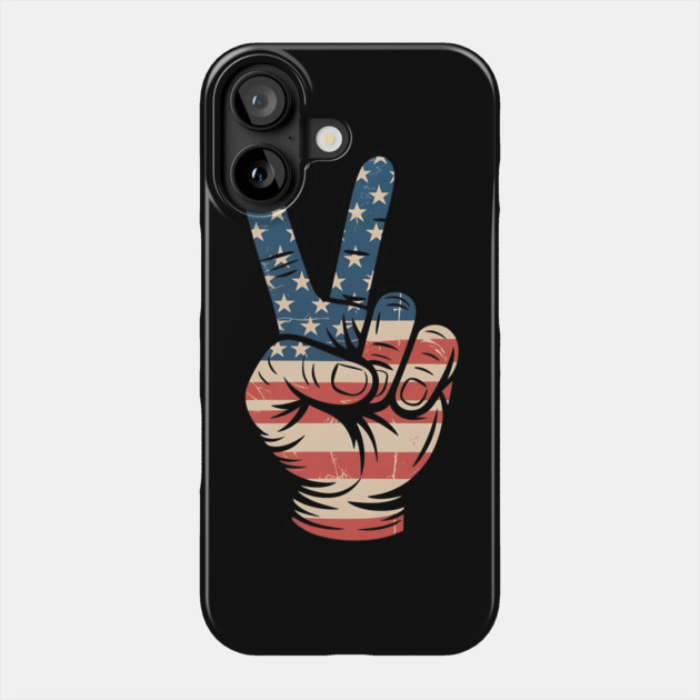 USA Flag Peace Sign Hand 4th of July Patriotic Phone Case by Creatifly Graphic Tees