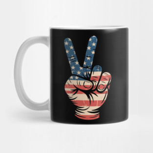 USA Flag Peace Sign Hand 4th of July Patriotic Mug