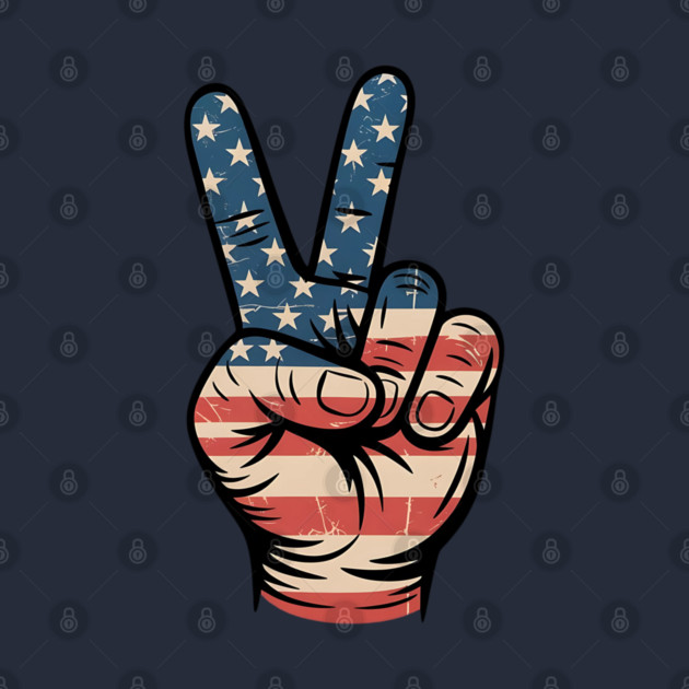 USA Flag Peace Sign Hand 4th of July Patriotic by Creatifly Graphic Tees