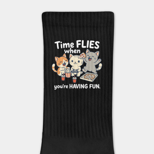 Time Flies Cute Cat Pizza Gaming Meme Design by creative