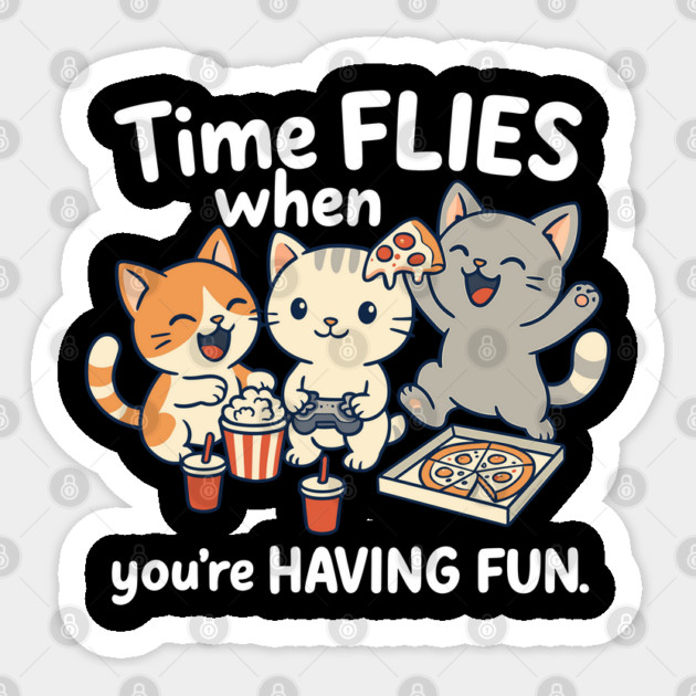 Time Flies Cute Cat Pizza Gaming Meme Design Sticker by creative