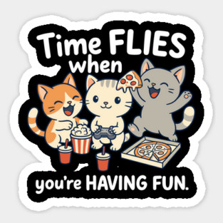 Time Flies Cute Cat Pizza Gaming Meme Design Magnet