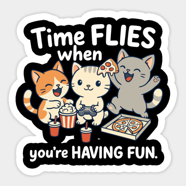 Time Flies Cute Cat Pizza Gaming Meme Design Magnet by creative