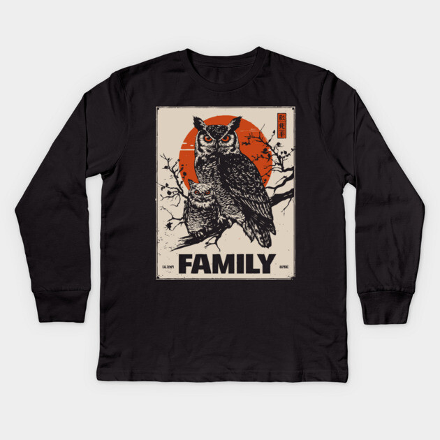 Eared Owl Family – Silent Guardians of the Forest Kids Long Sleeve T-Shirt by TuncGK