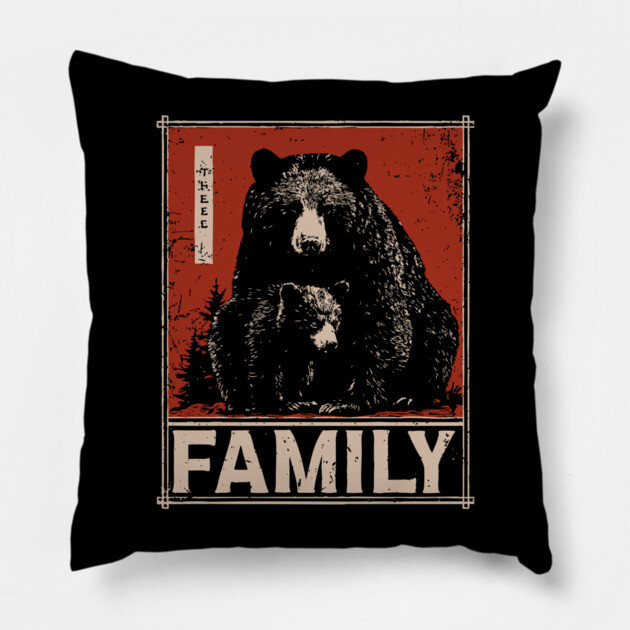 Black Bear Family – Wild at Heart, Close at Home Pillow by TuncGK