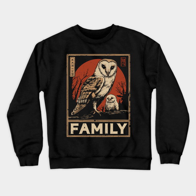 Barn Owl Family – Night Watchers of Love Crewneck Sweatshirt by TuncGK