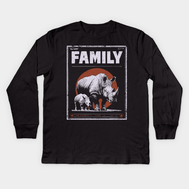 Rhino Family – Tough Skin, Tender Love Kids Long Sleeve T-Shirt by TuncGK