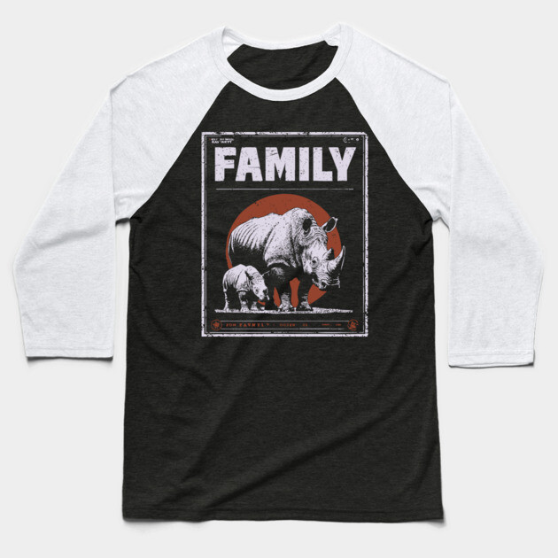 Rhino Family – Tough Skin, Tender Love Baseball T-Shirt by TuncGK