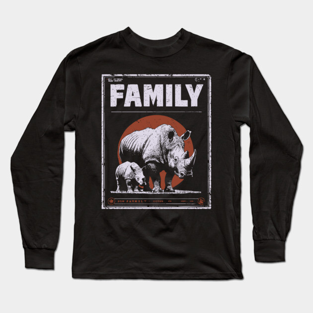 Rhino Family – Tough Skin, Tender Love Long Sleeve T-Shirt by TuncGK