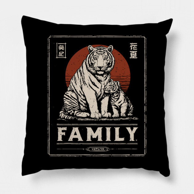 Tiger Family – Stripes of Strength, Paws of Love Pillow by TuncGK