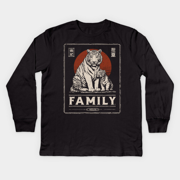 Tiger Family – Stripes of Strength, Paws of Love Kids Long Sleeve T-Shirt by TuncGK
