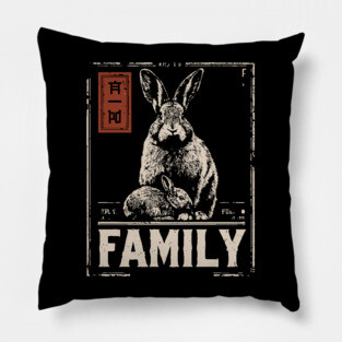 Cute Rabbit Family - Cottagecore Ukiyo-e Style Pillow