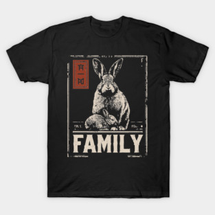 Cute Rabbit Family - Cottagecore Ukiyo-e Style T-Shirt