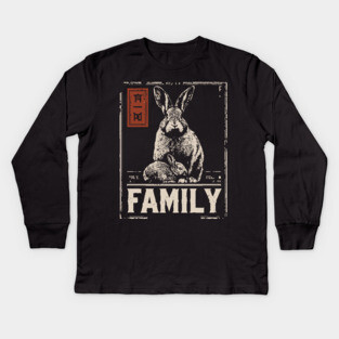 Cute Rabbit Family - Cottagecore Ukiyo-e Style Kids Long Sleeve T-Shirt