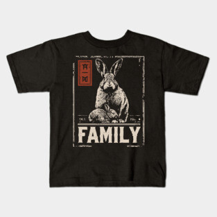 Cute Rabbit Family - Cottagecore Ukiyo-e Style Kids T-Shirt