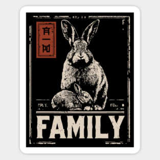 Cute Rabbit Family - Cottagecore Ukiyo-e Style Sticker