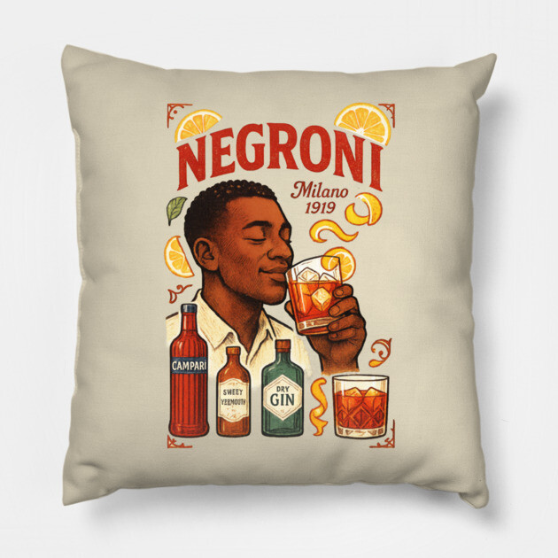 Negroni cocktail Pillow by Dr. Cork