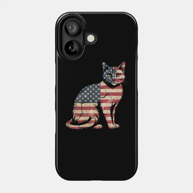 Patriotic Cat 4th of July American Flag Phone Case by Creatifly Graphic Tees
