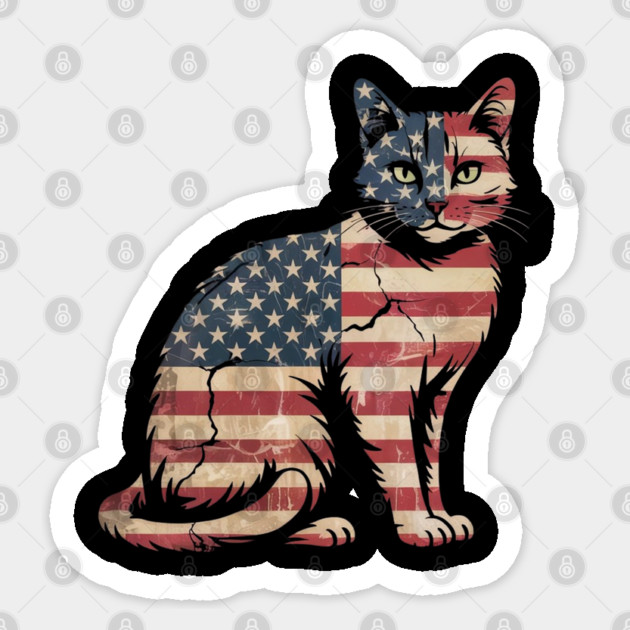 Patriotic Cat 4th of July American Flag Sticker by Creatifly Graphic Tees