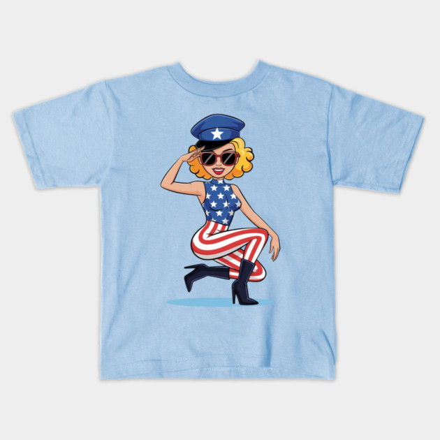 4th Of July Pin Up Girl Kids T-Shirt by Creatifly Graphic Tees