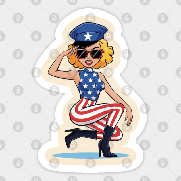 4th Of July Pin Up Girl Sticker by Creatifly Graphic Tees