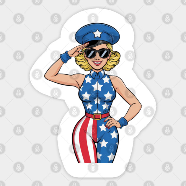 4th Of July Pin Up Girl Sticker by Creatifly Graphic Tees