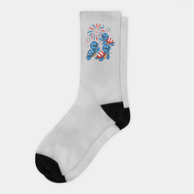 Sea Turtles 4th Of July American USA Flag Patriotic Socks by Creatifly Graphic Tees
