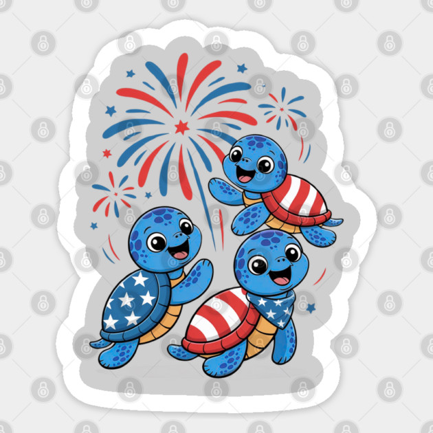 Sea Turtles 4th Of July American USA Flag Patriotic Sticker by Creatifly Graphic Tees