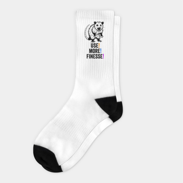 Possum Screaming Use! More! Finesse! funny feral opossum Socks by Luxinda