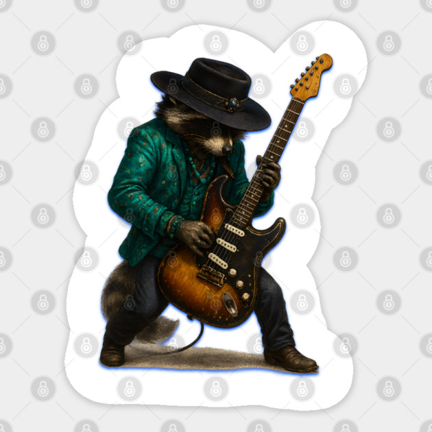 The Raccoon Blues, electric guitar playing racoon Sticker by Luxinda