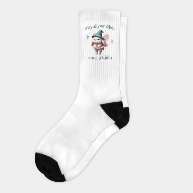 May All Your Delulu Come Trululu fun bunny fairy Socks by Luxinda